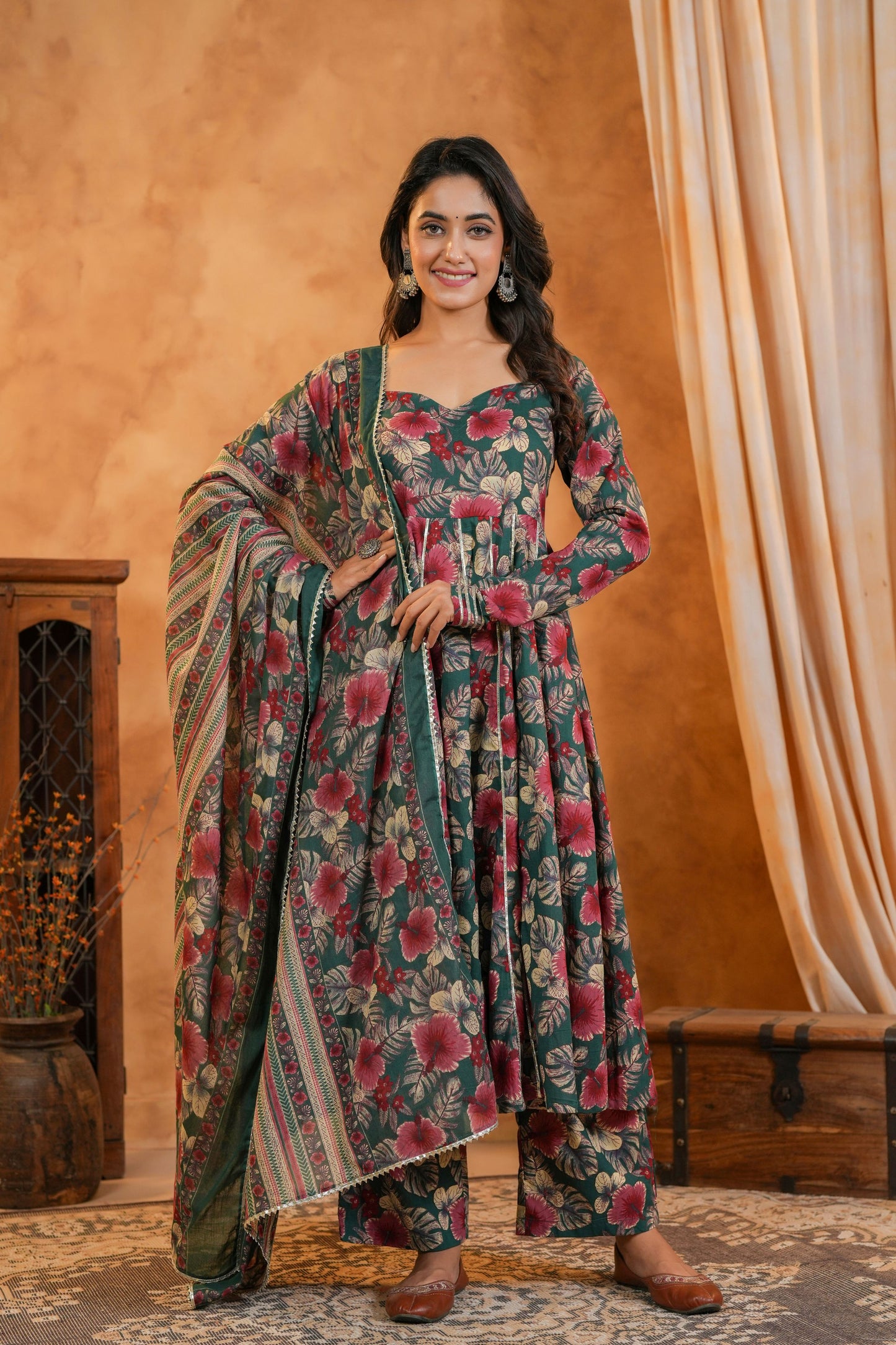 Emerald Bloom Cotton Suit Set