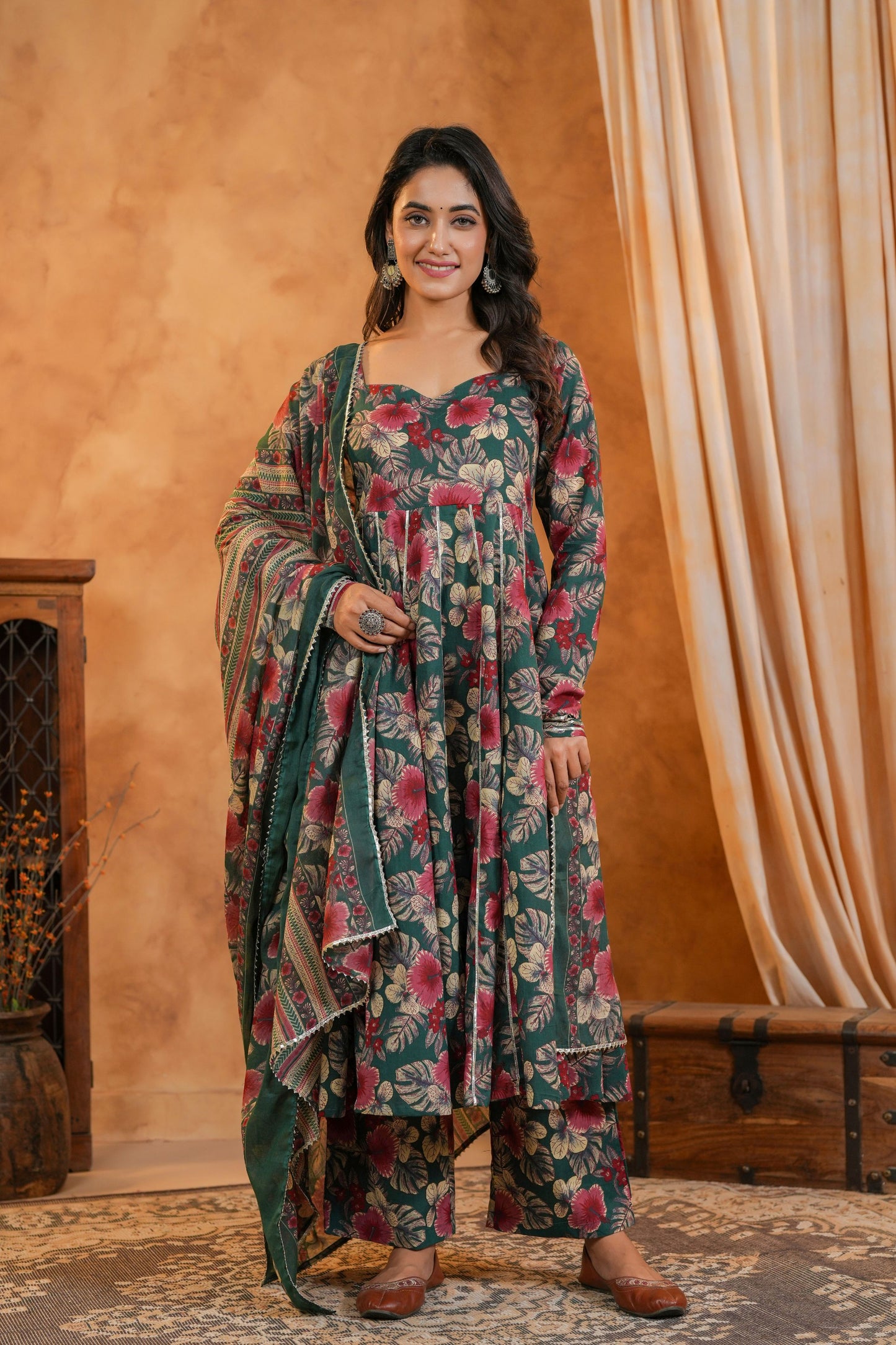 Emerald Bloom Cotton Suit Set