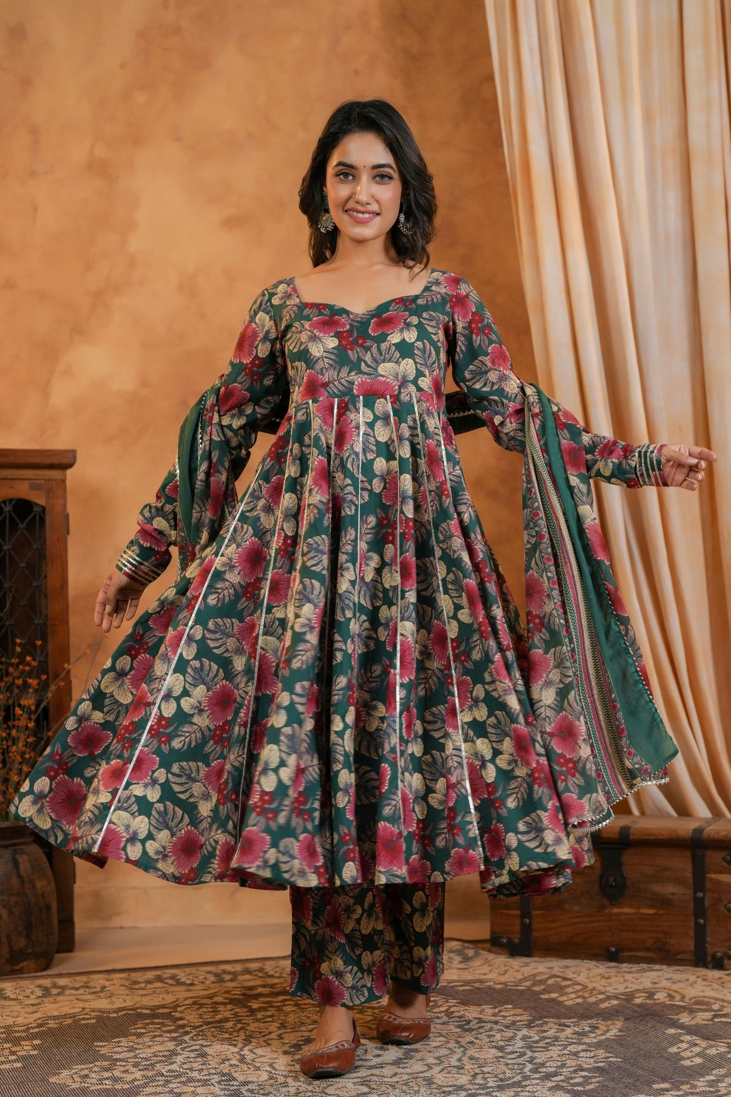 Emerald Bloom Cotton Suit Set
