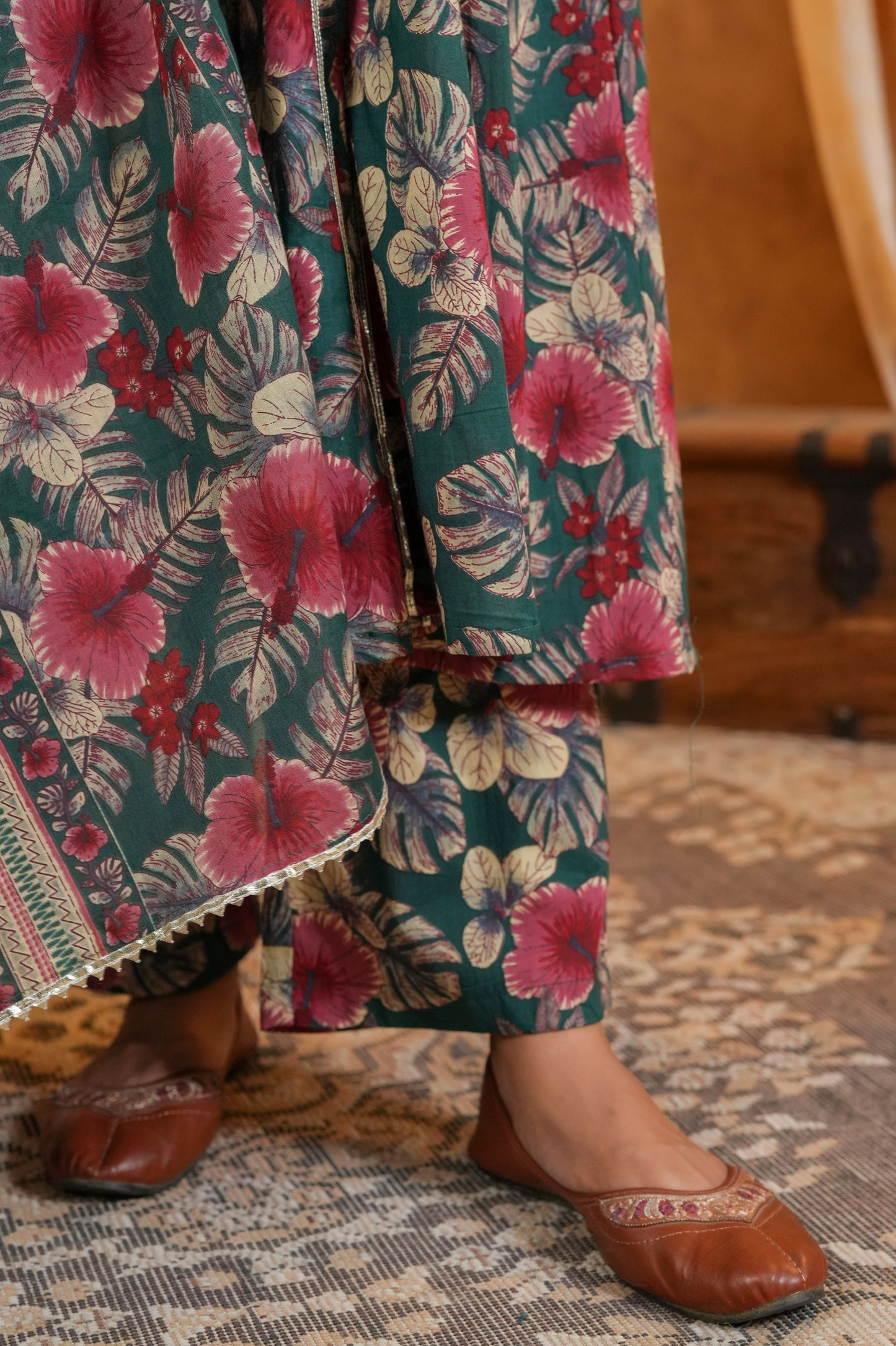 Emerald Bloom Cotton Suit Set