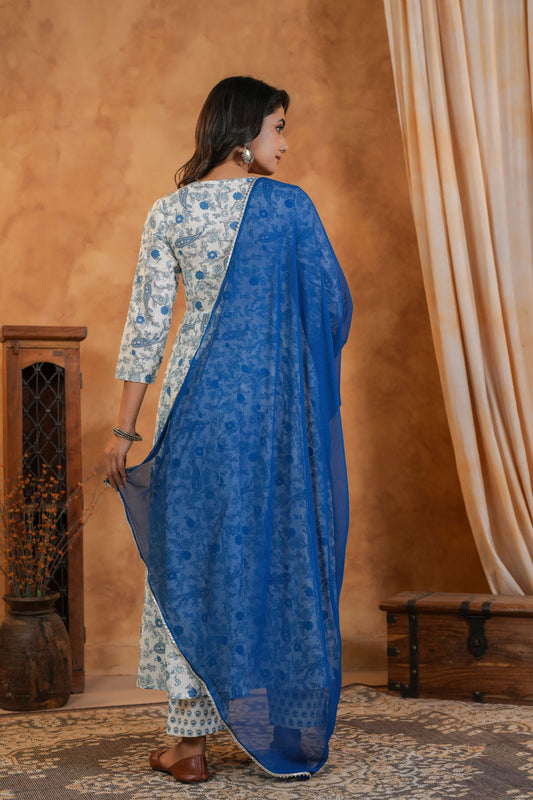 Iced Blue Cotton Suit Set