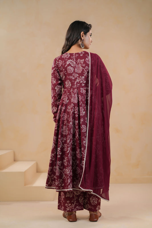 Maroon Muse Cotton Suit Set