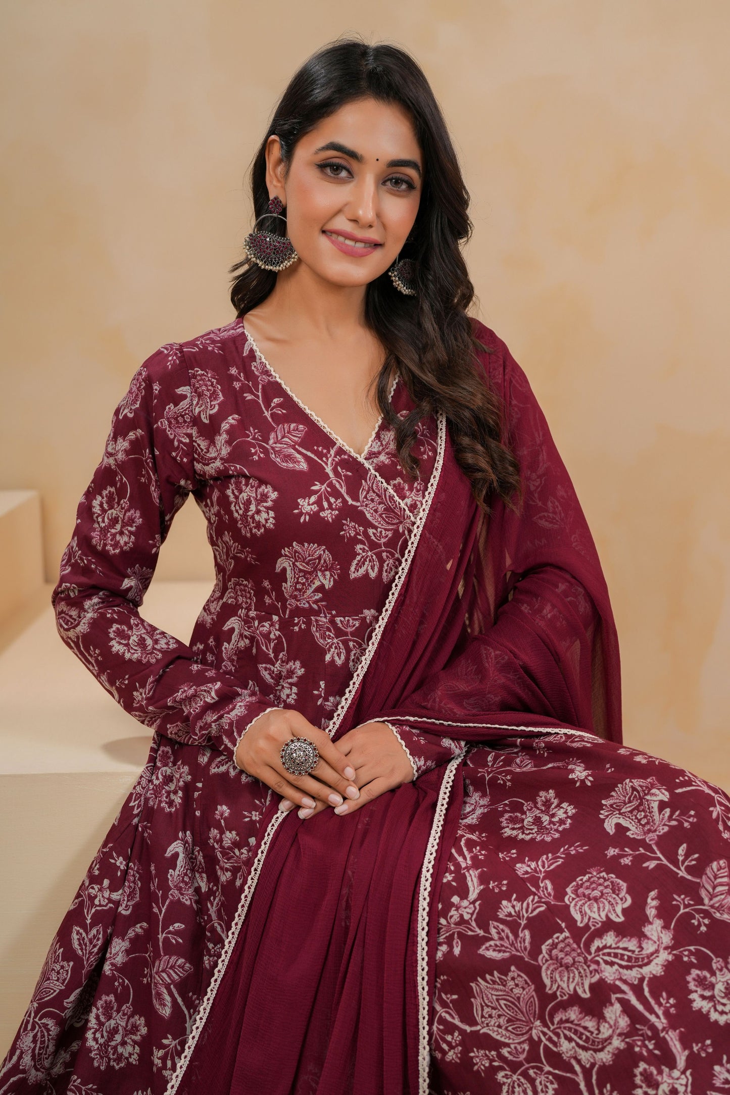 Maroon Muse Cotton Suit Set