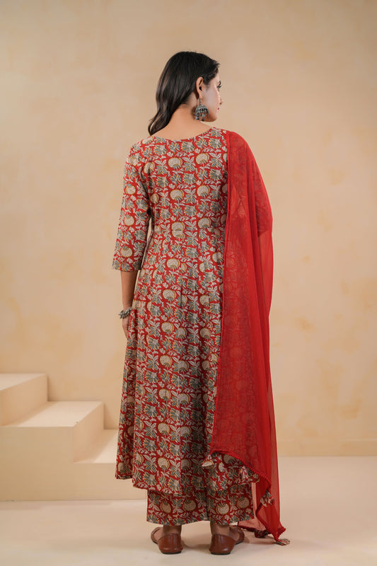 Crimson Kalakari Cotton Suit Set