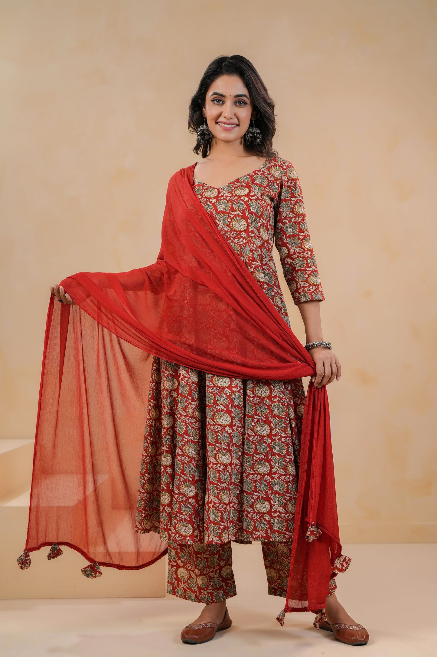 Crimson Kalakari Cotton Suit Set