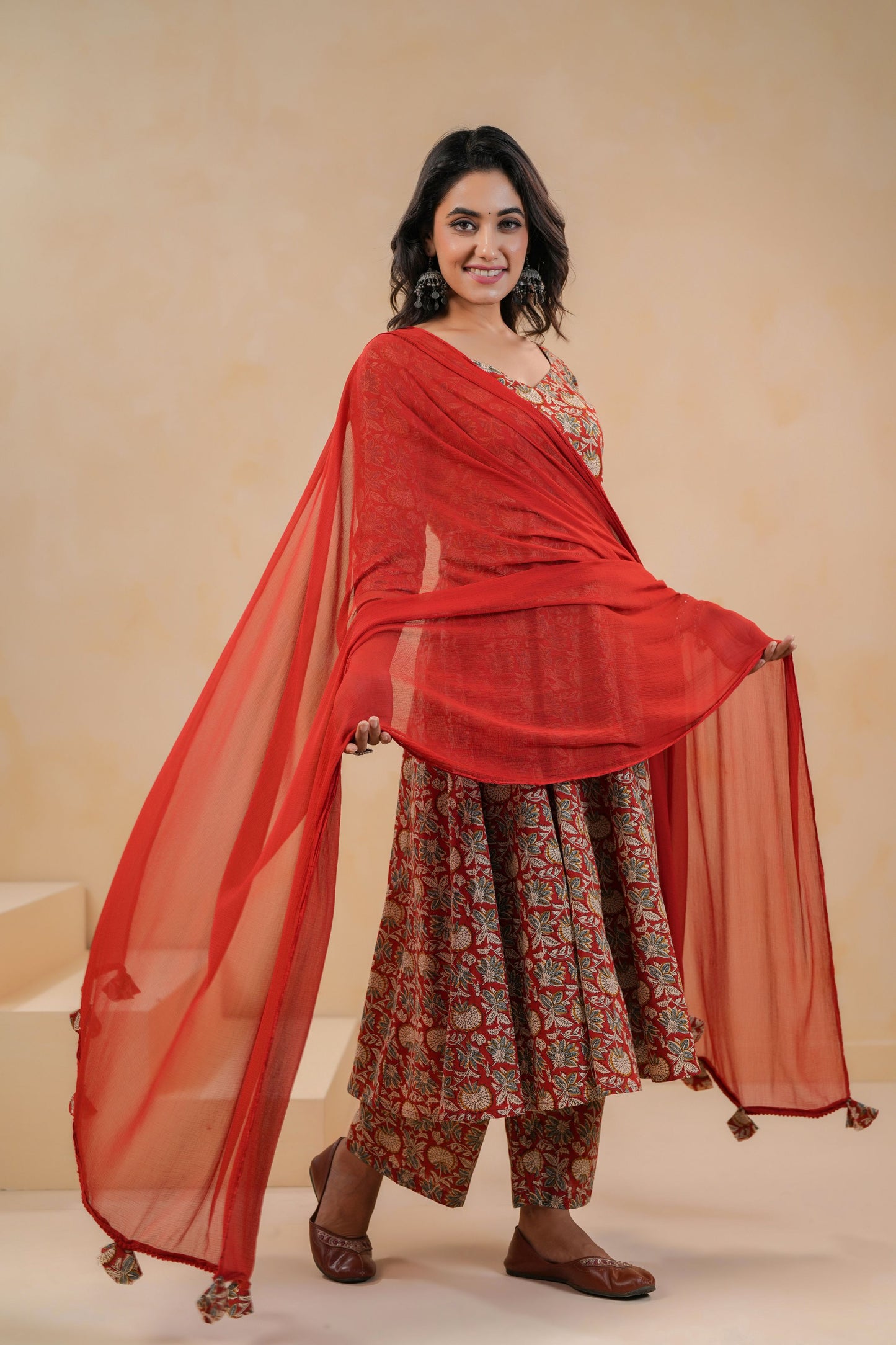 Crimson Kalakari Cotton Suit Set