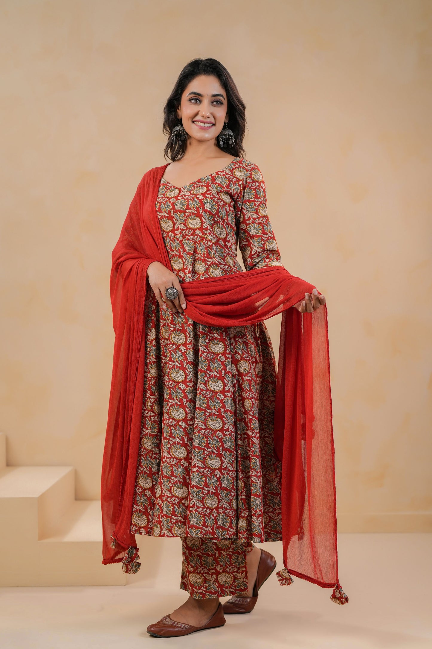 Crimson Kalakari Cotton Suit Set