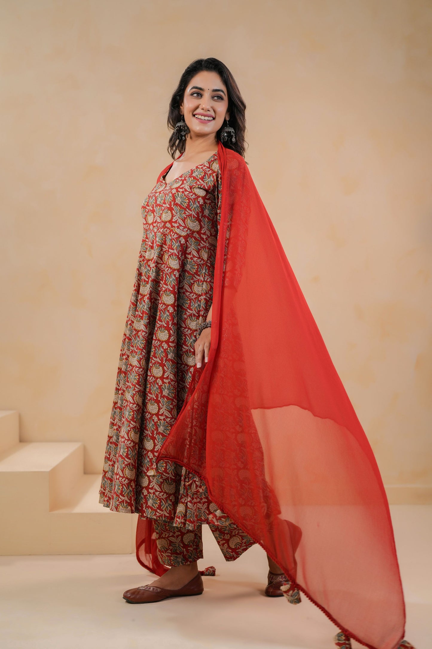 Crimson Kalakari Cotton Suit Set