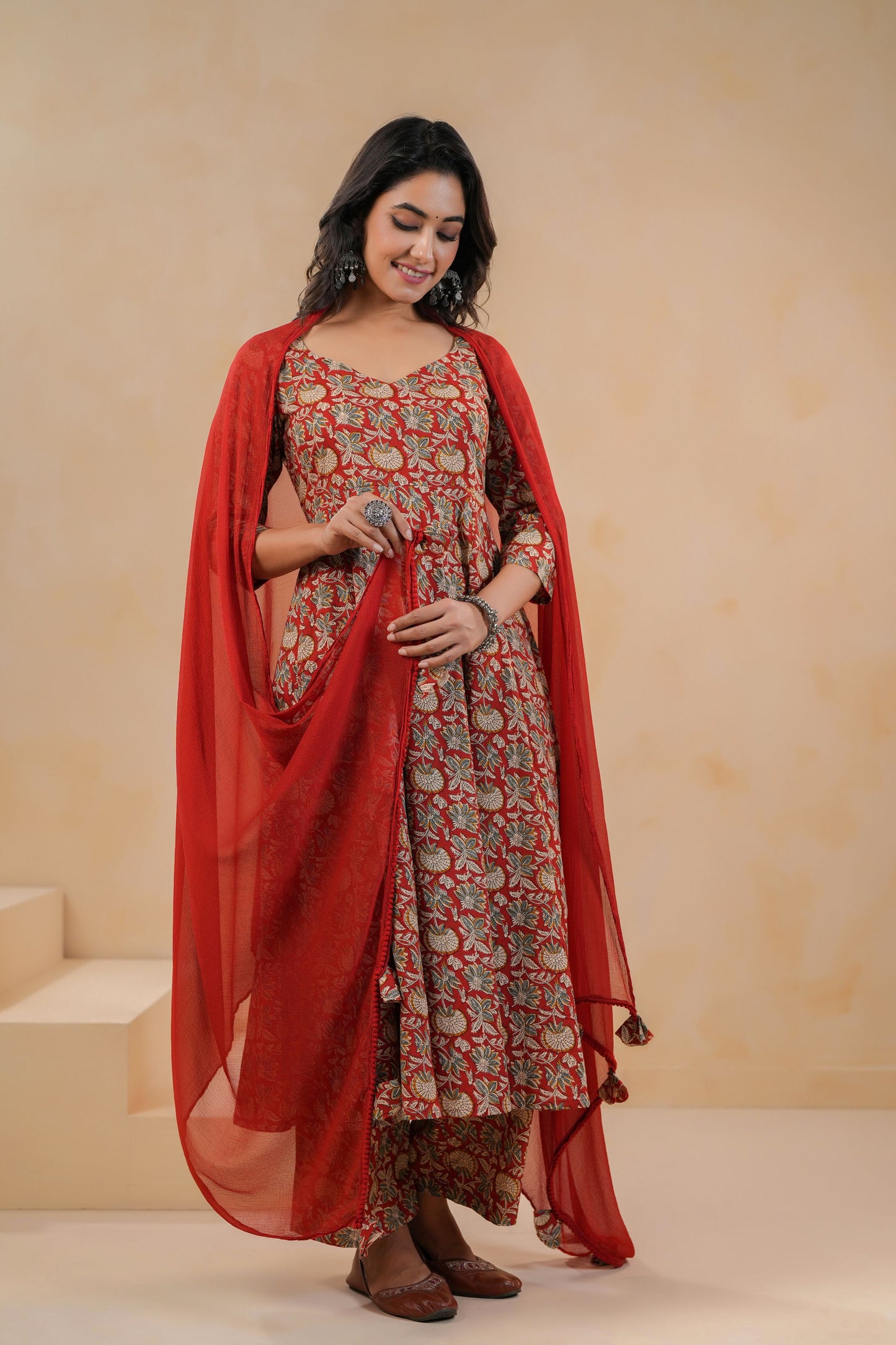 Crimson Kalakari Cotton Suit Set