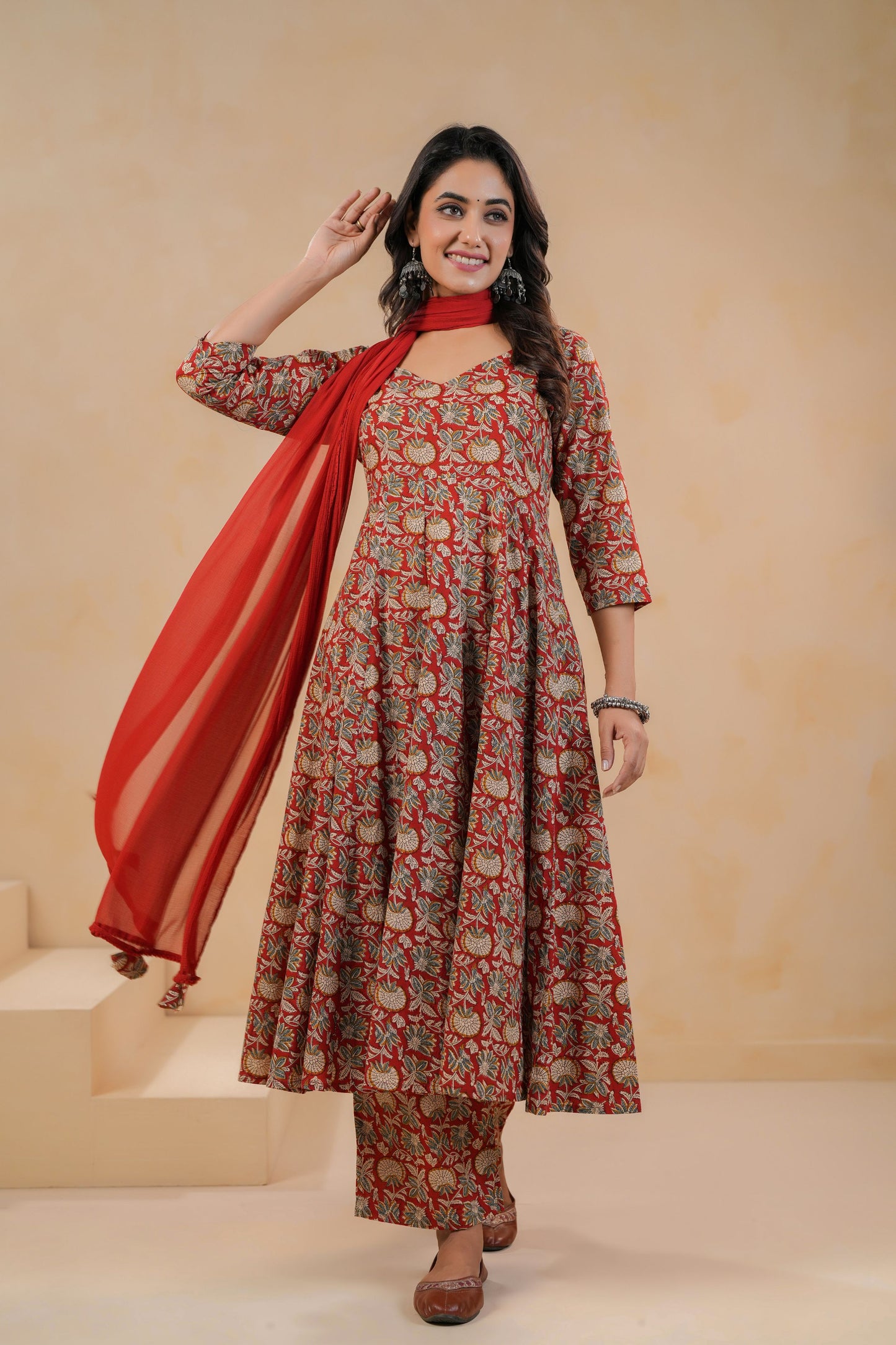 Crimson Kalakari Cotton Suit Set