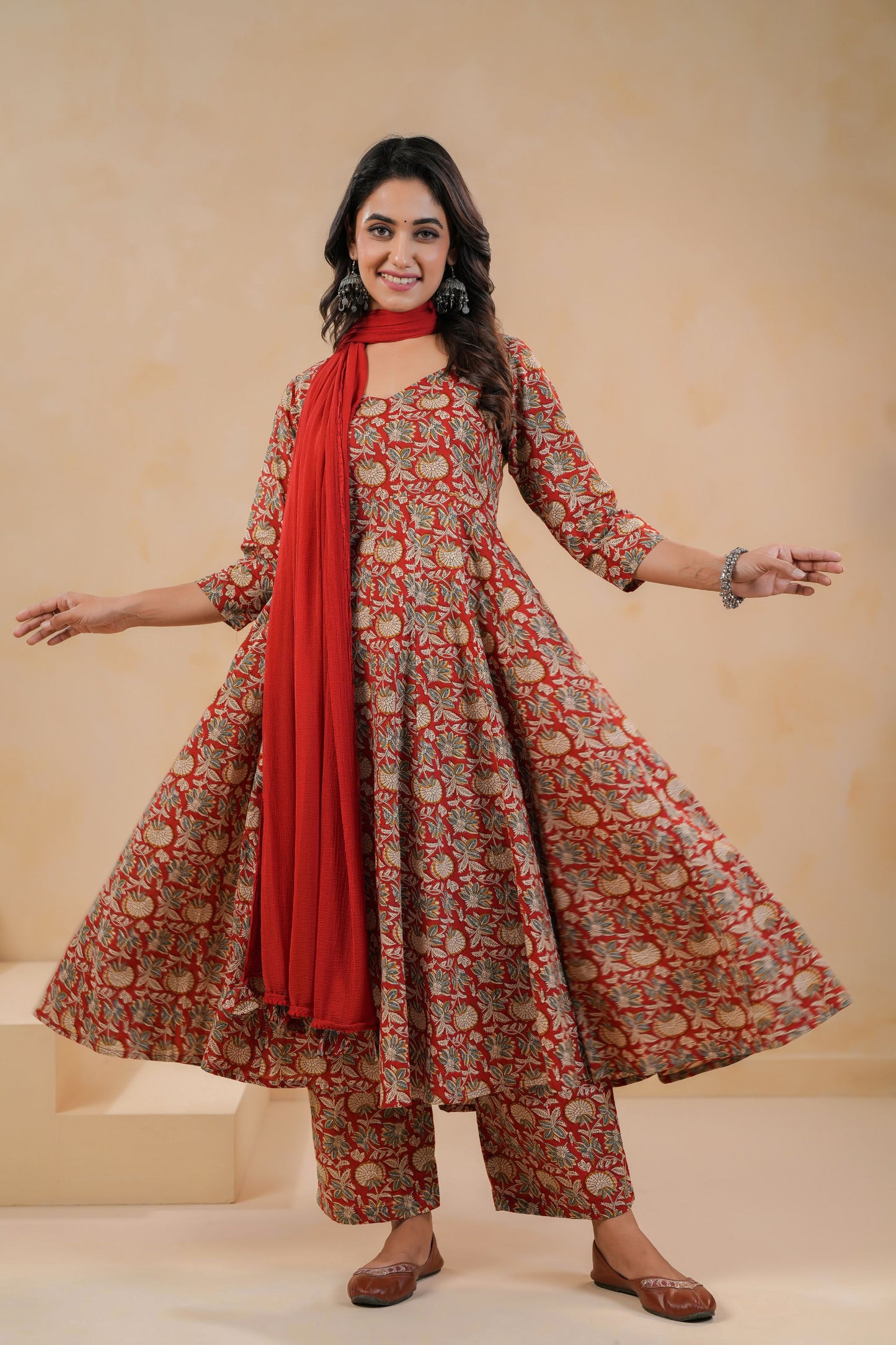 Crimson Kalakari Cotton Suit Set