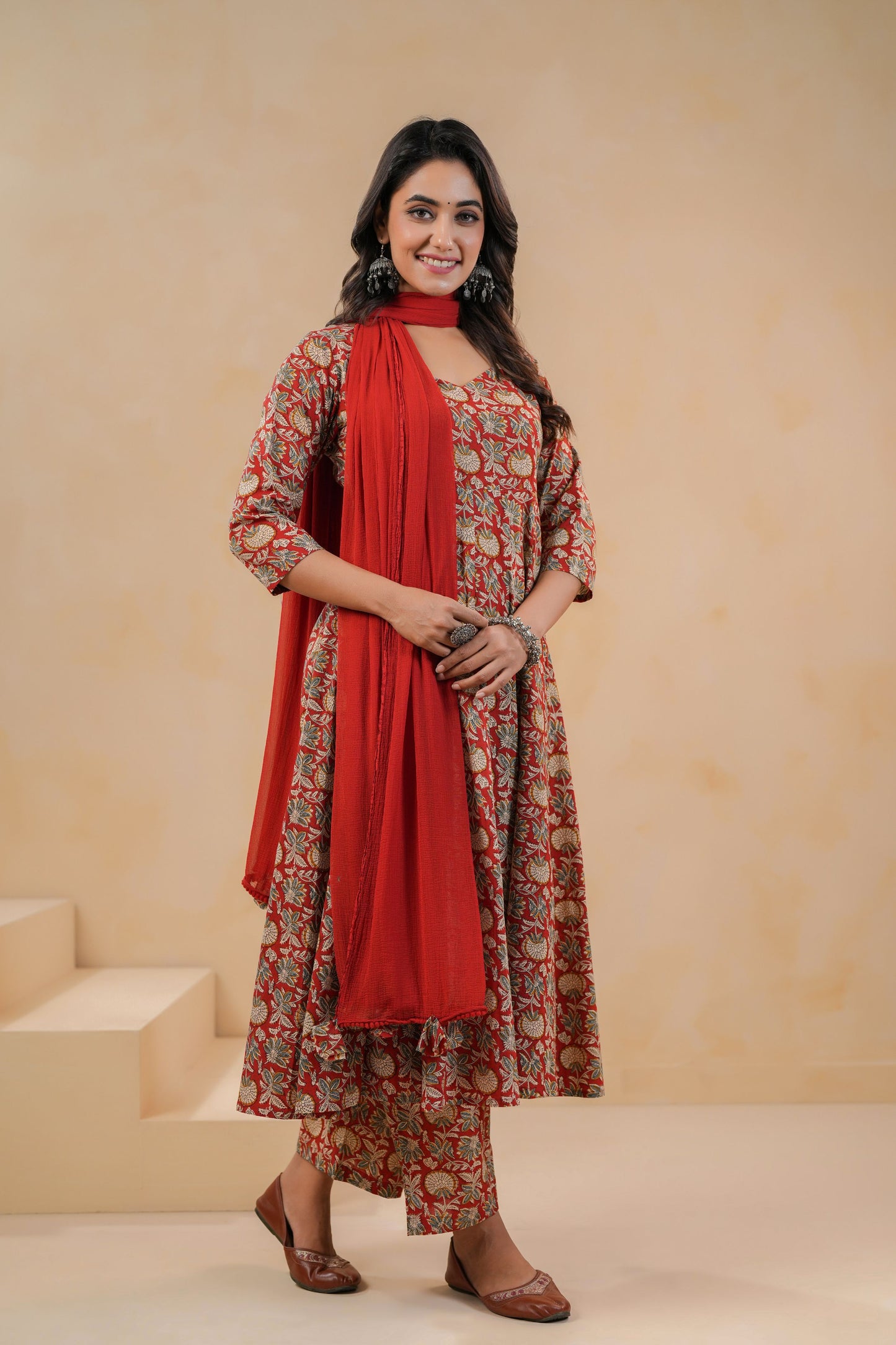 Crimson Kalakari Cotton Suit Set