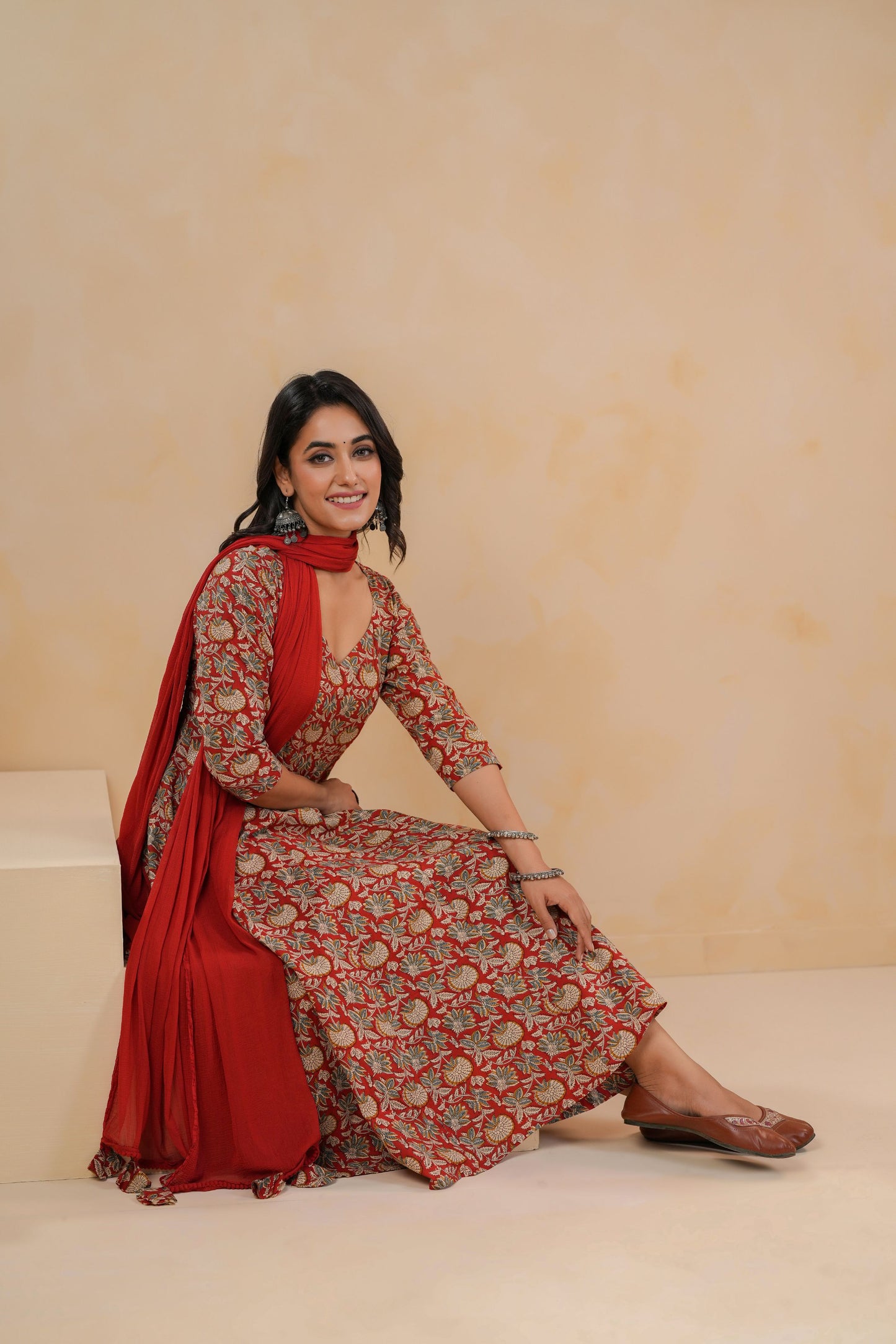 Crimson Kalakari Cotton Suit Set
