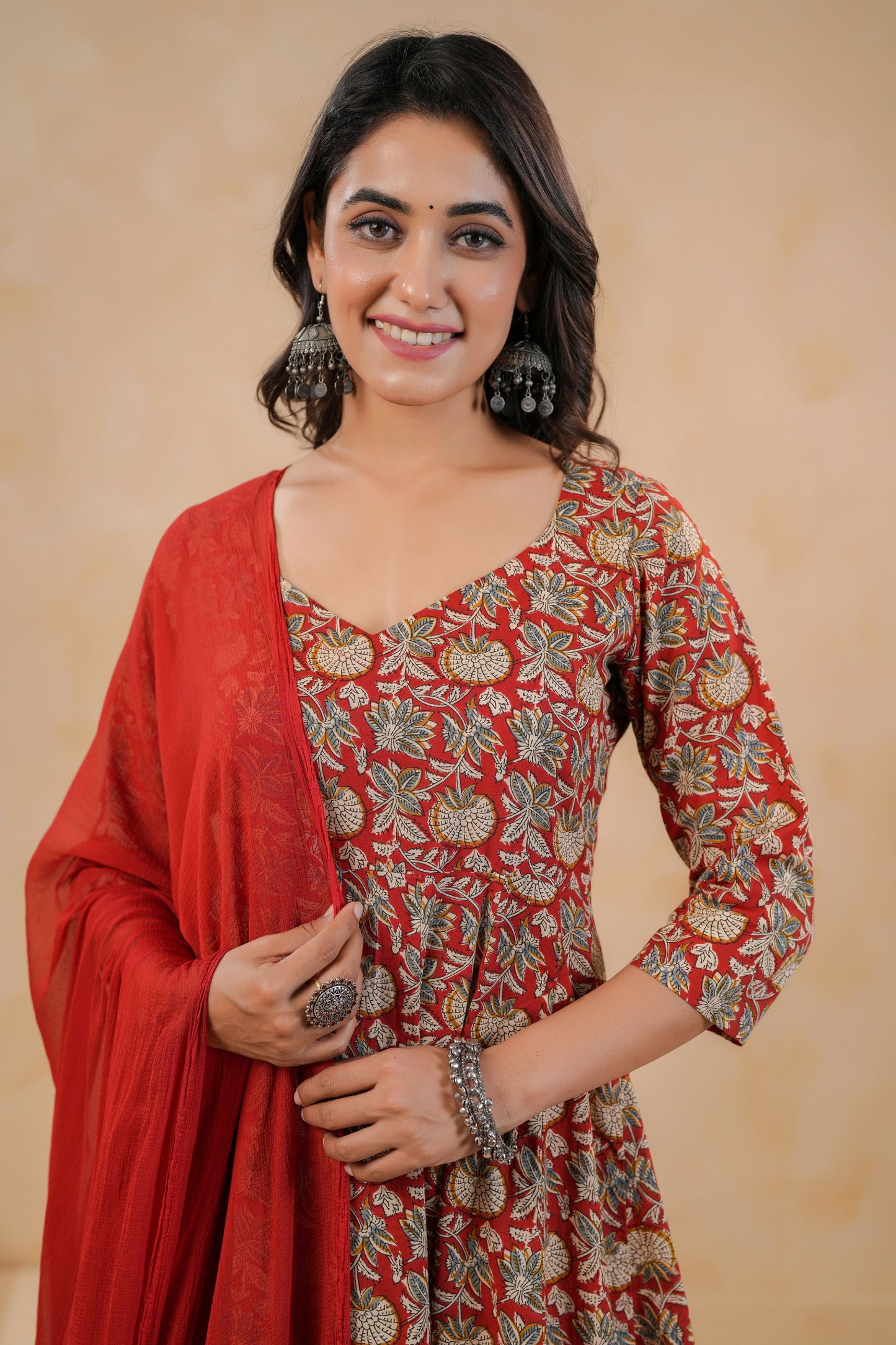 Crimson Kalakari Cotton Suit Set
