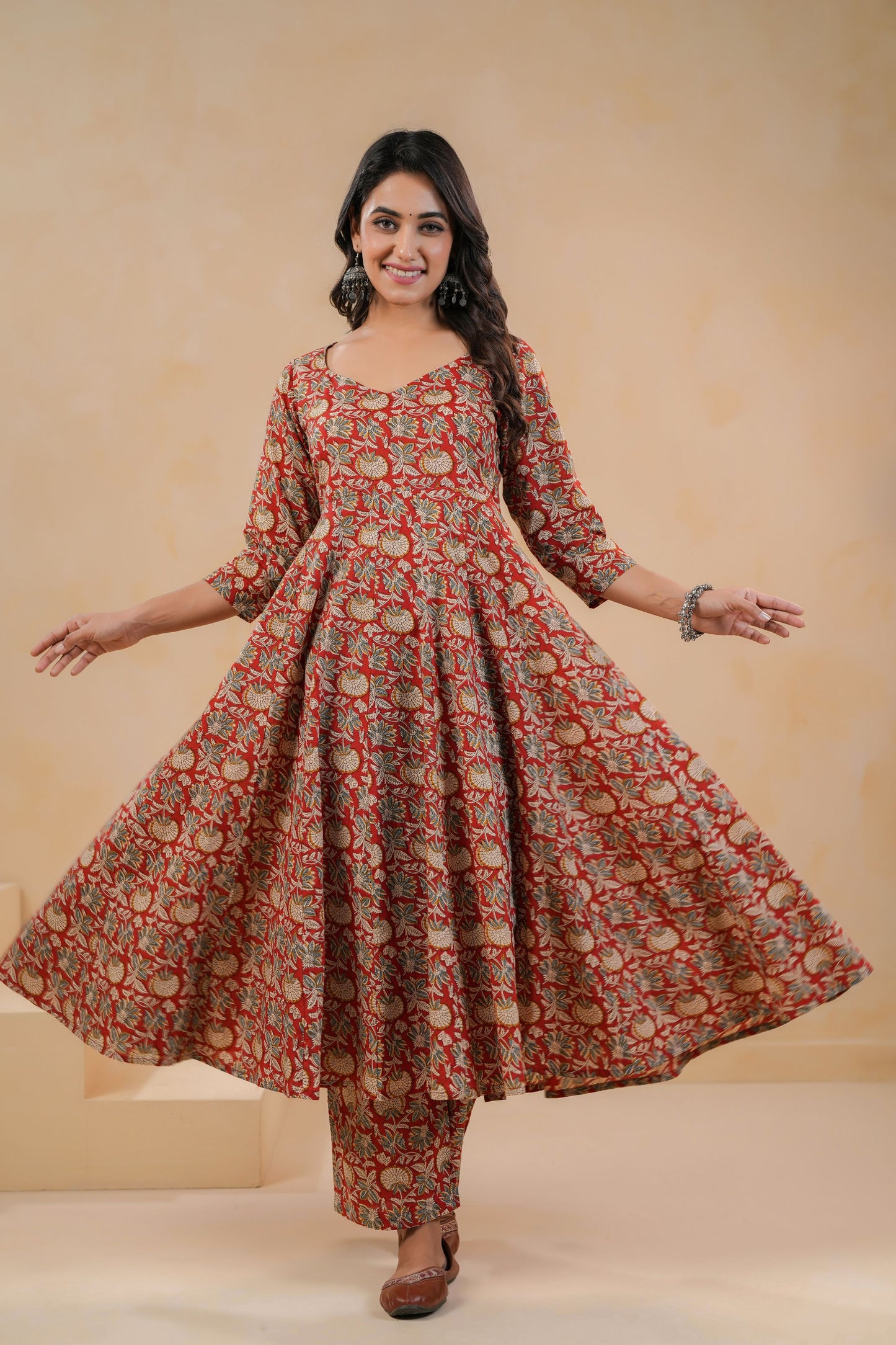 Crimson Kalakari Cotton Suit Set
