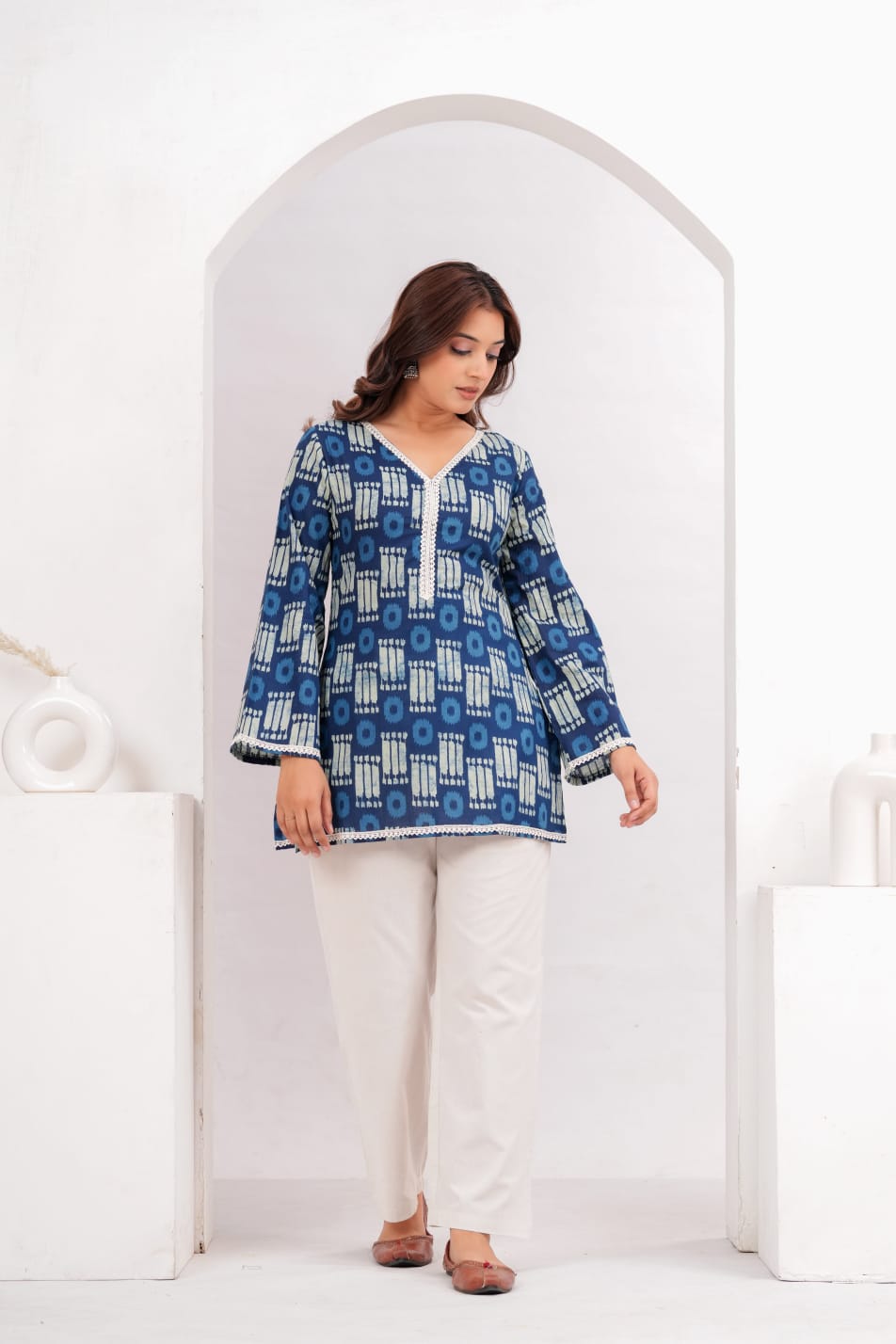 Abstract Indigo Short Top