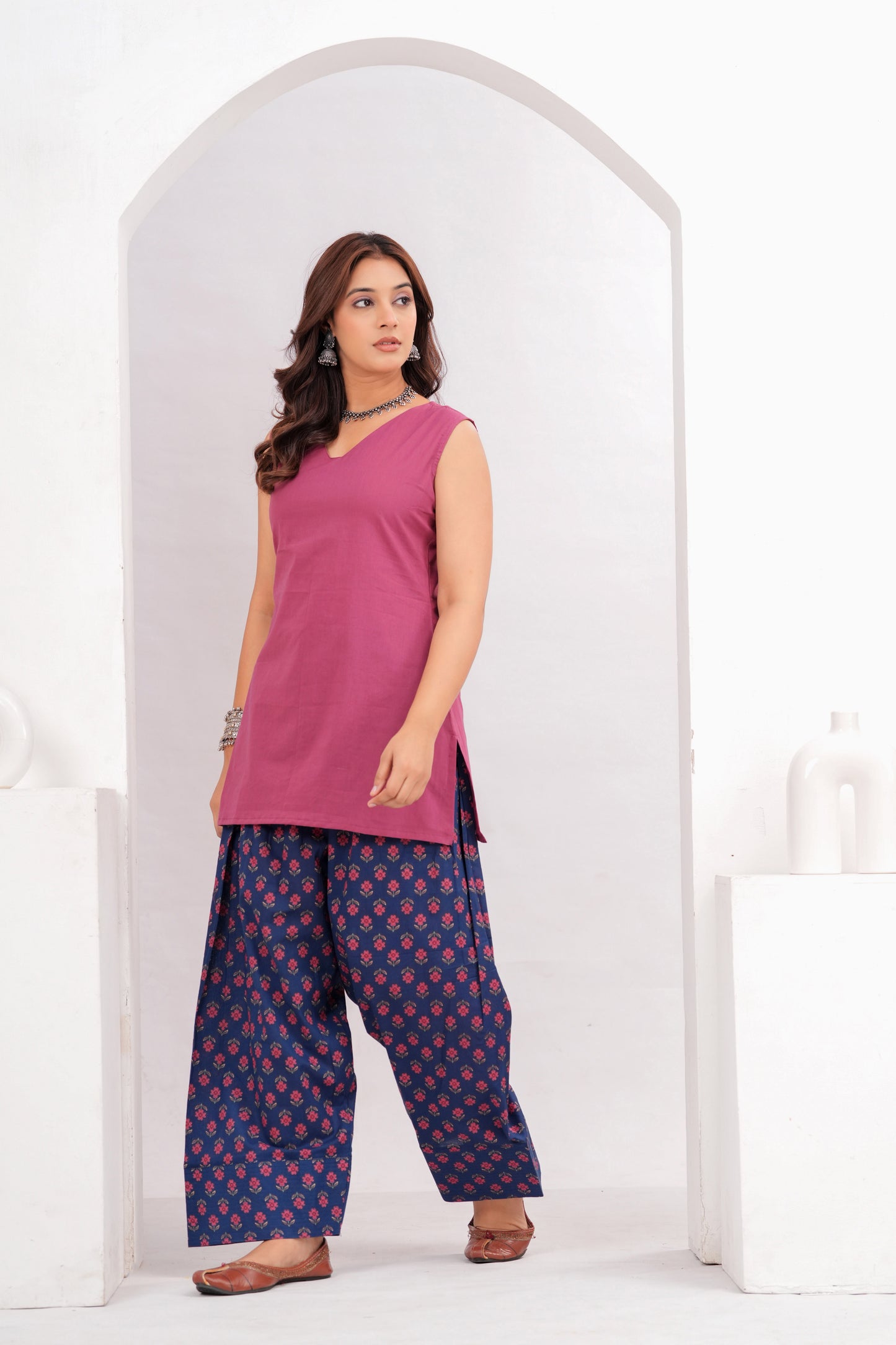 Magenta Fusion Cotton Kurta Pant