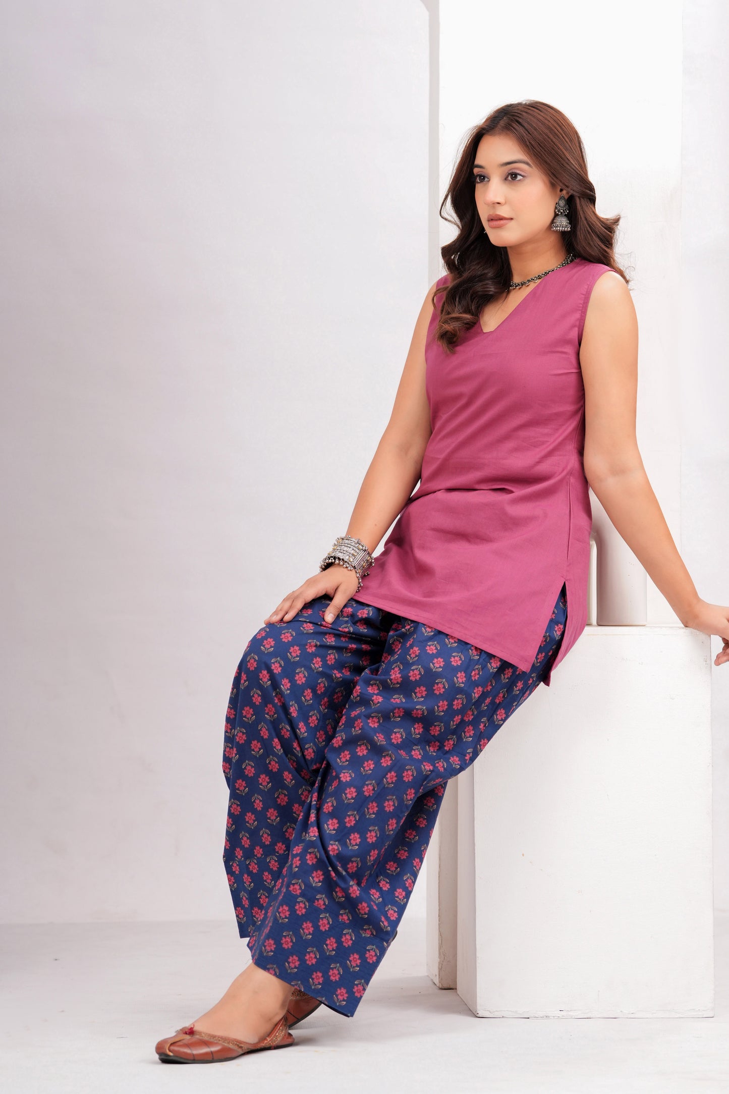 Magenta Fusion Cotton Kurta Pant