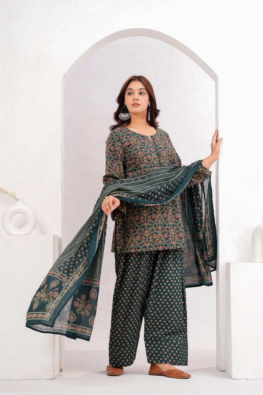 Forest Green Ajrakh Farshi Set