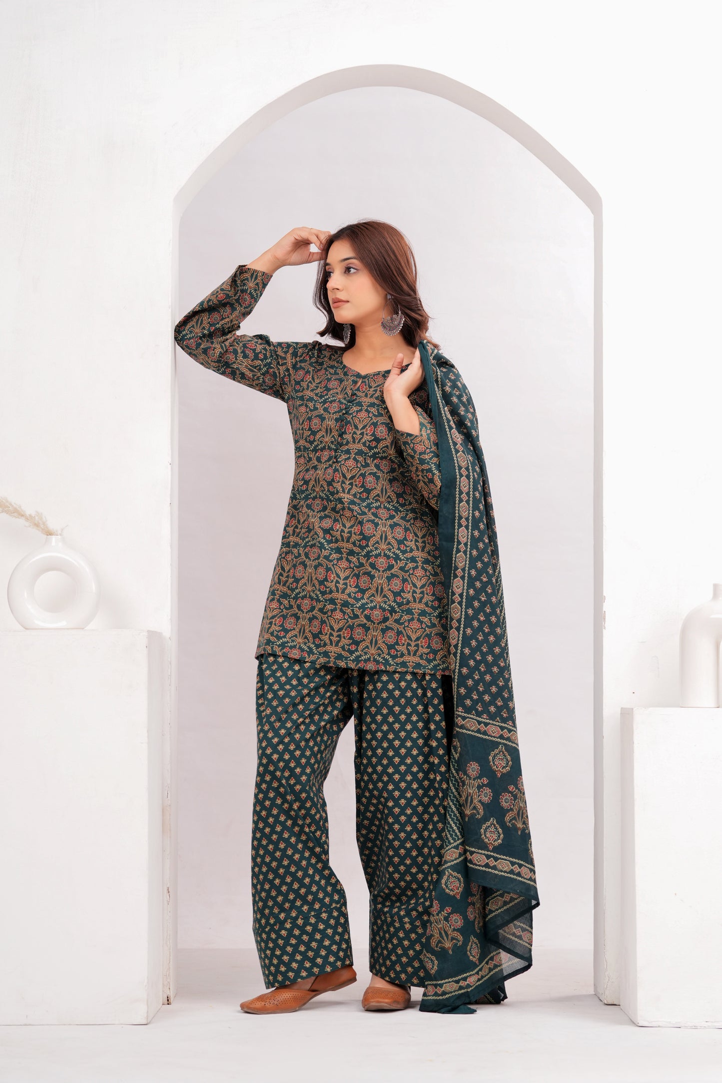 Forest Green Ajrakh Farshi Set