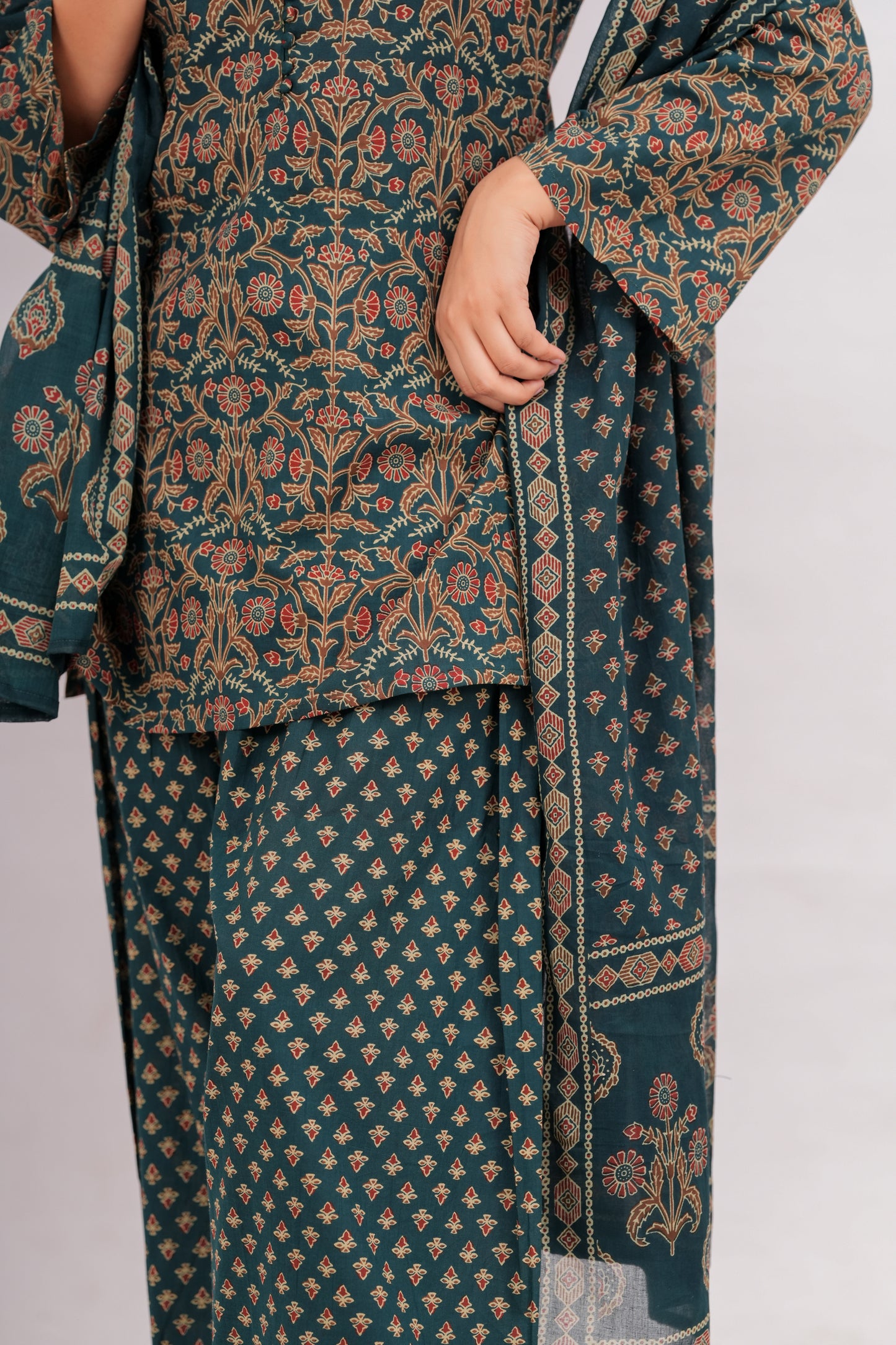 Forest Green Ajrakh Farshi Set