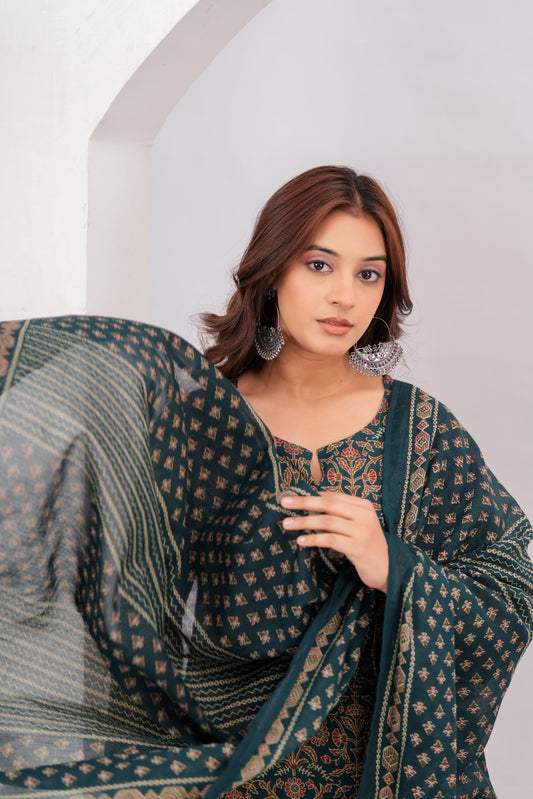 Forest Green Ajrakh Farshi Set