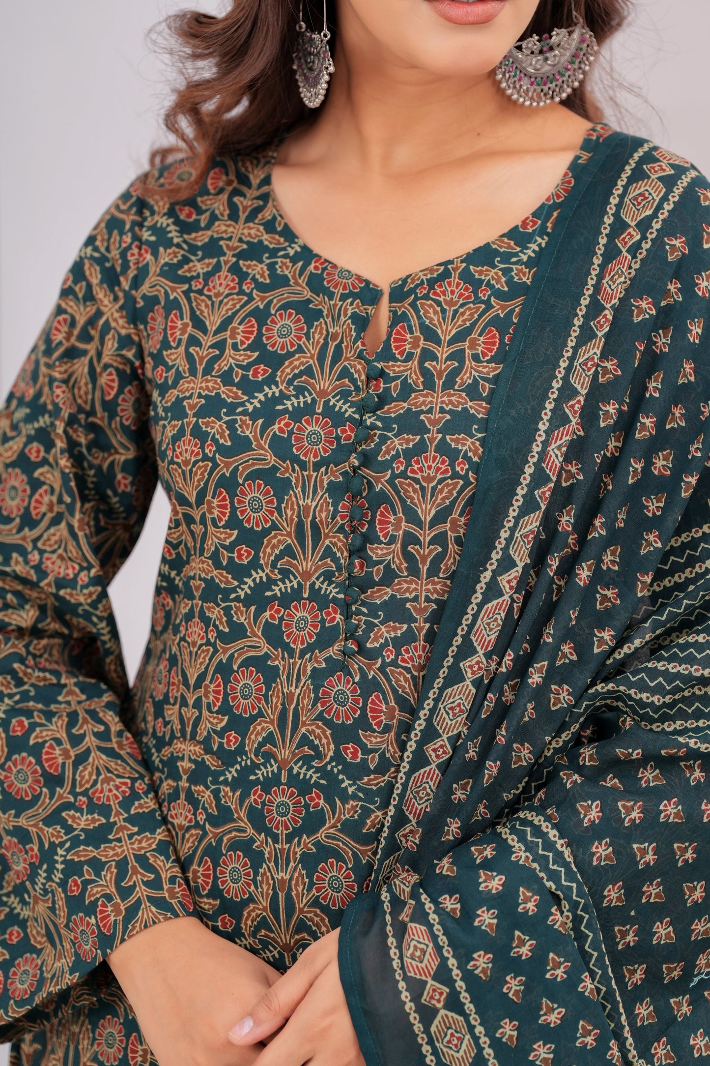 Forest Green Ajrakh Farshi Set