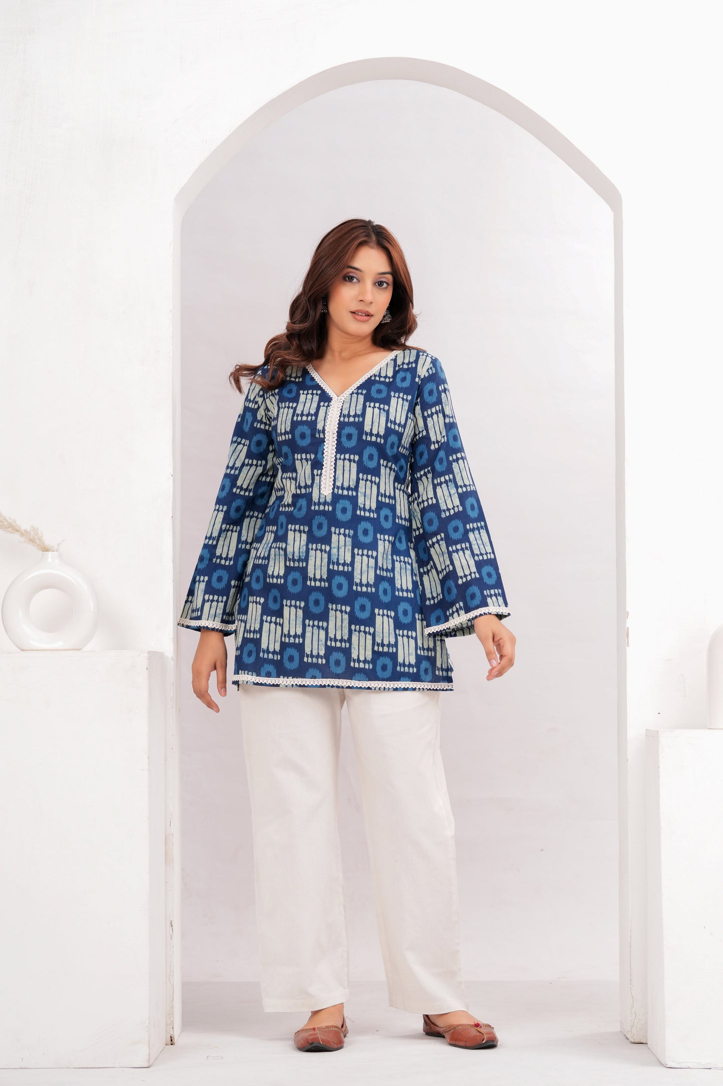 Abstract Indigo Short Top