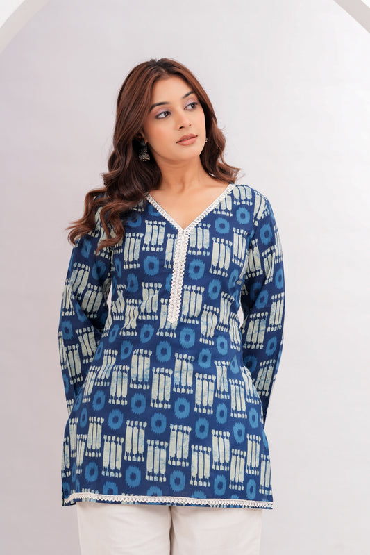 Abstract Indigo Short Top