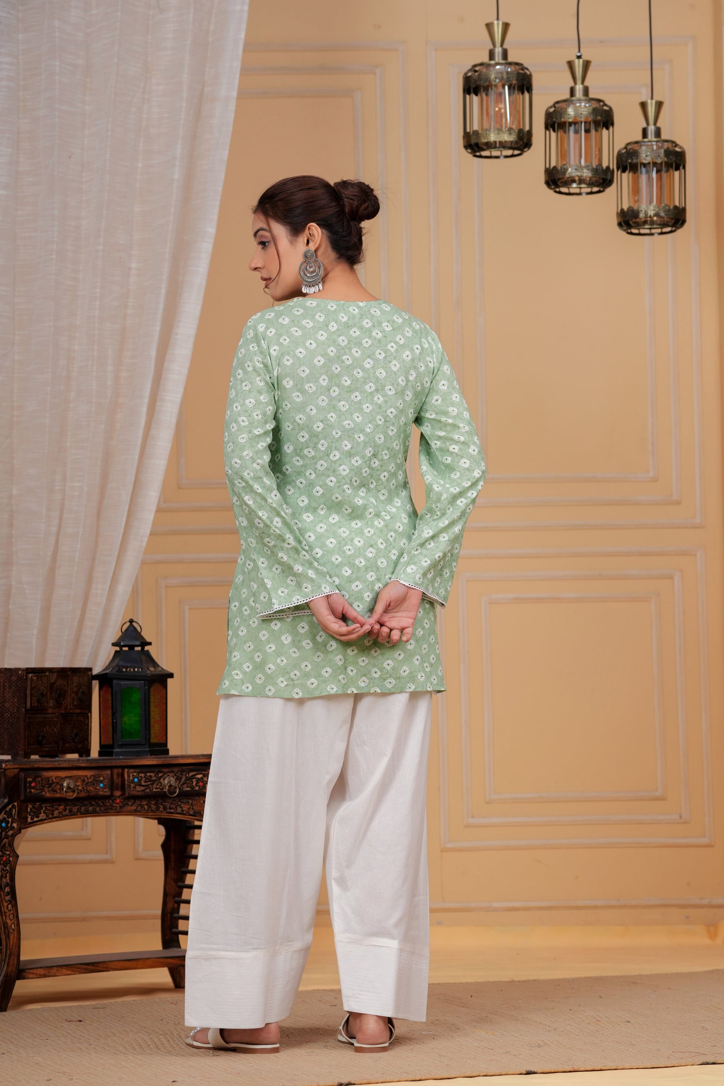 Pastel Sage Bandhani Farshi Set