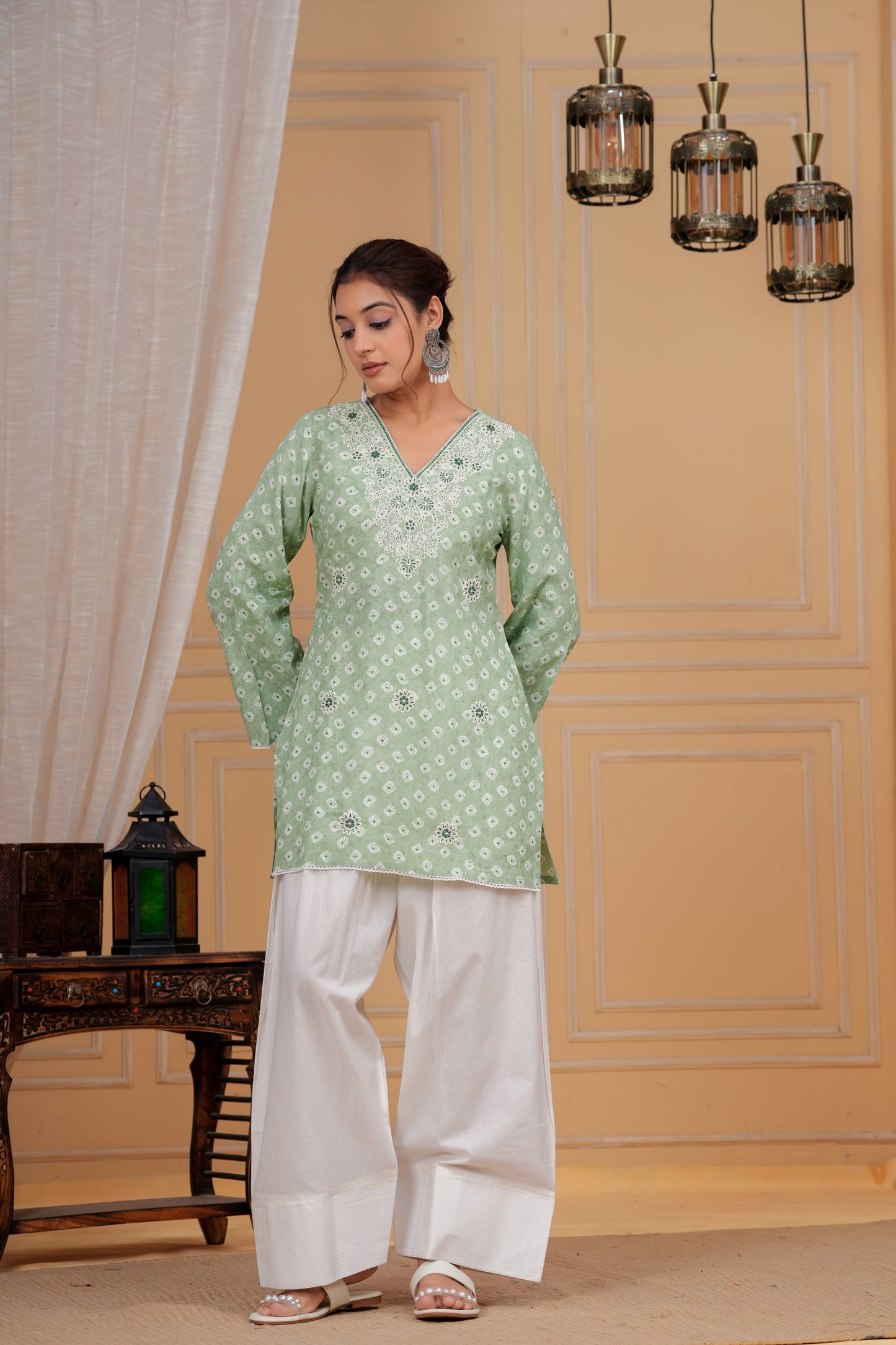 Pastel Sage Bandhani Farshi Set