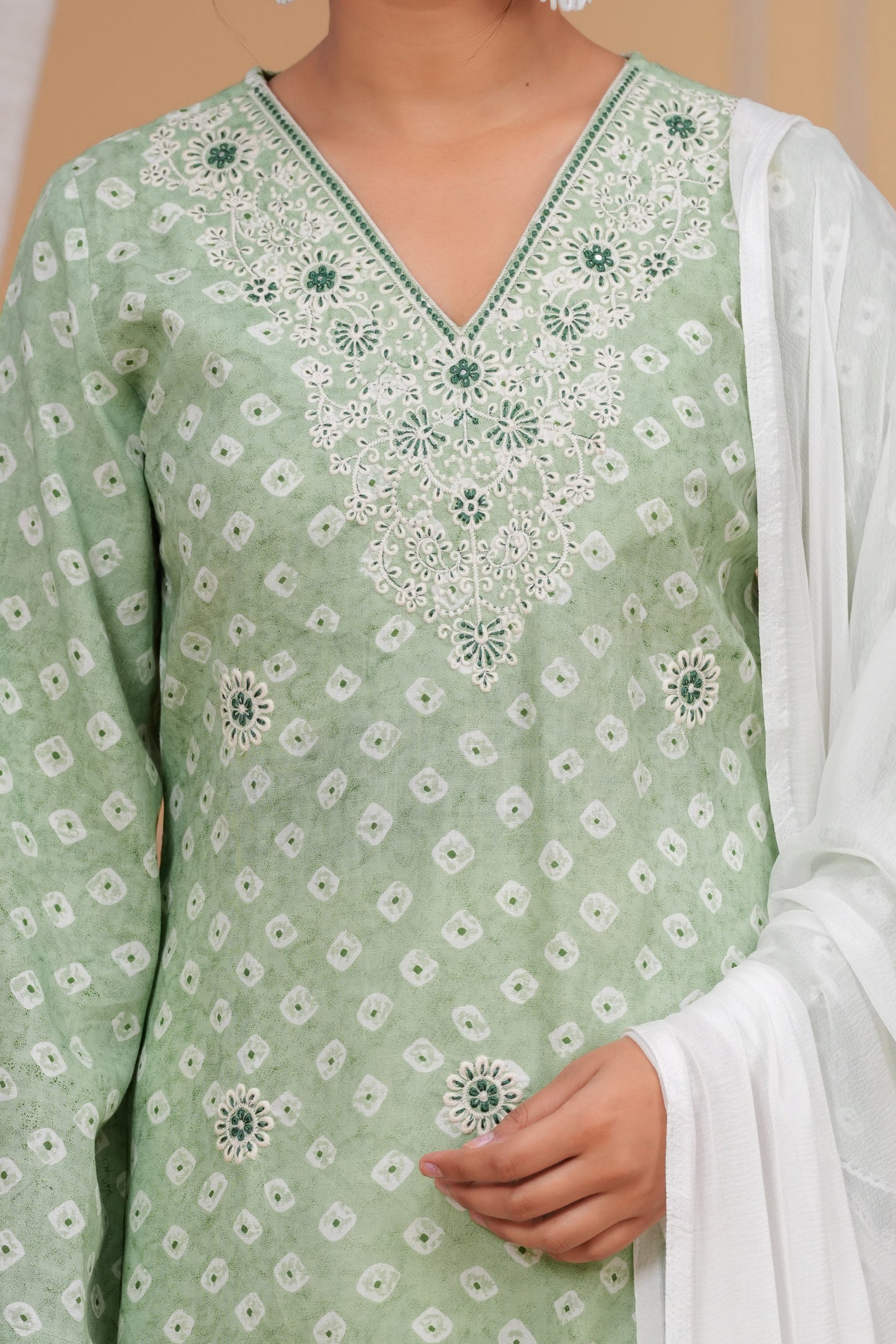 Pastel Sage Bandhani Farshi Set