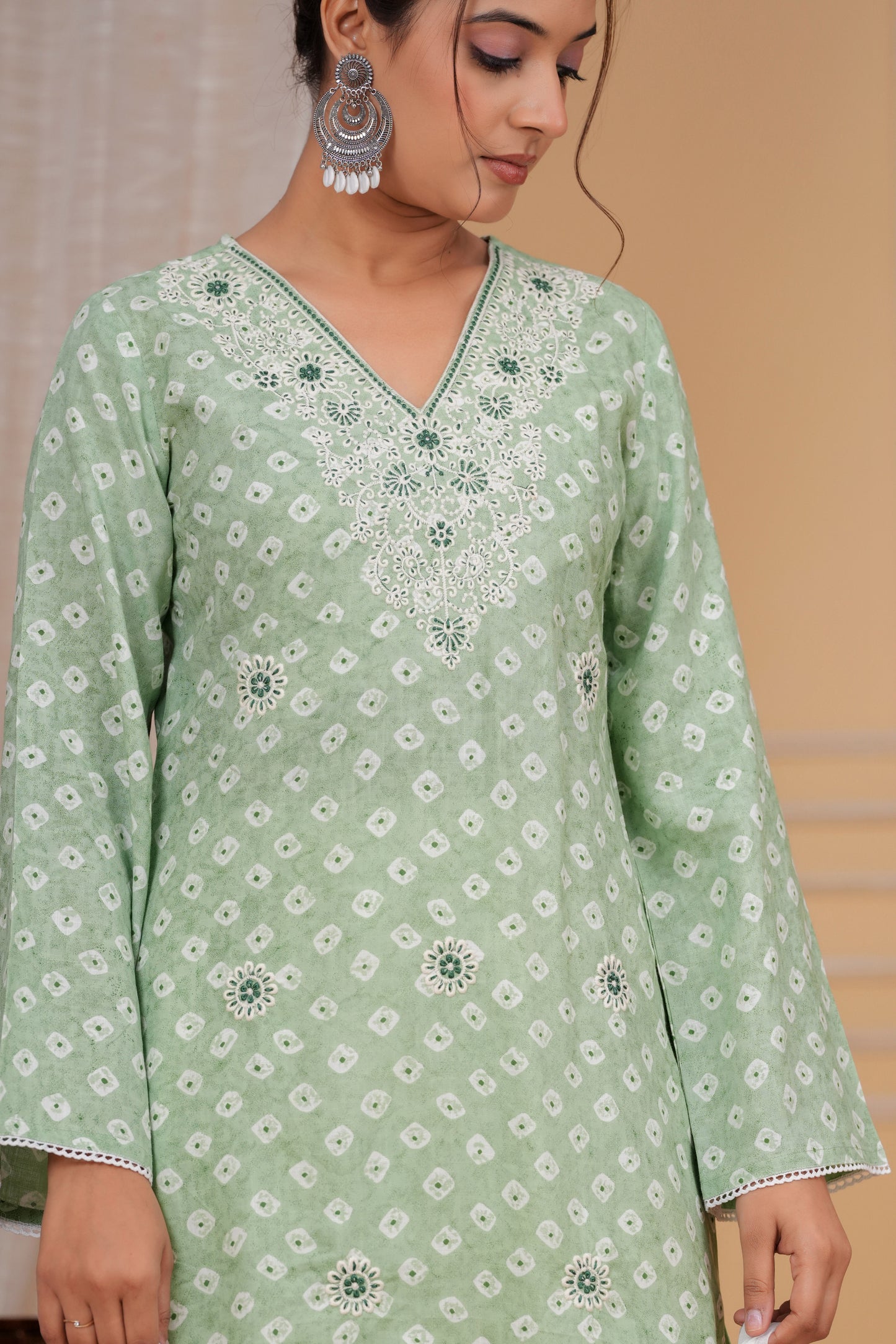 Pastel Sage Bandhani Farshi Set