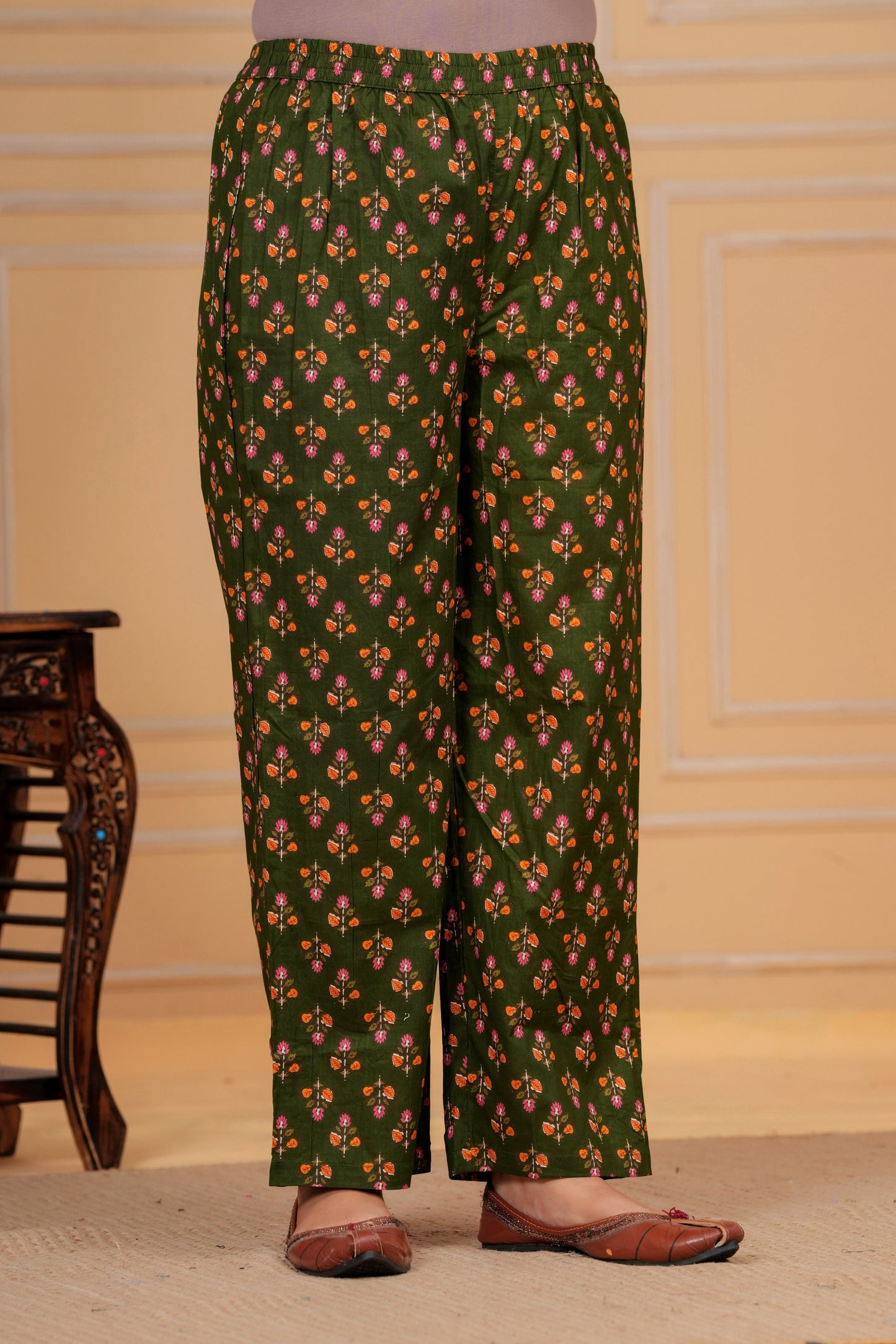 Olive Floral Cotton Suit Set