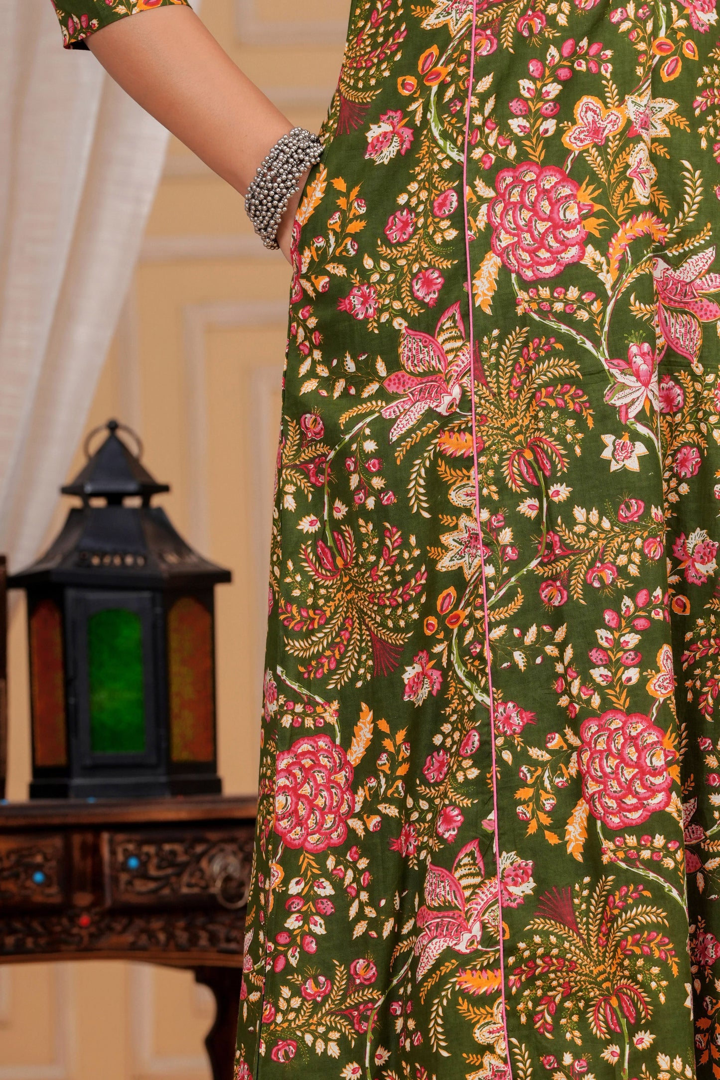 Olive Floral Cotton Suit Set