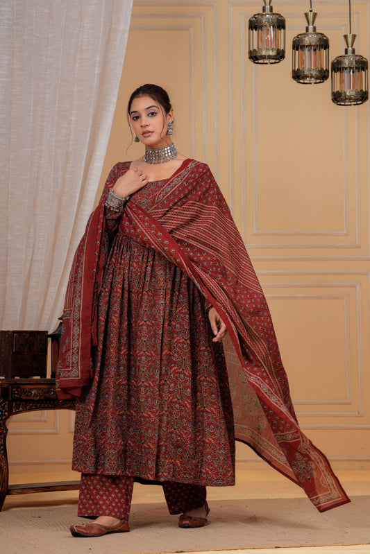 Rust Heritage Ajrakh Suit Set