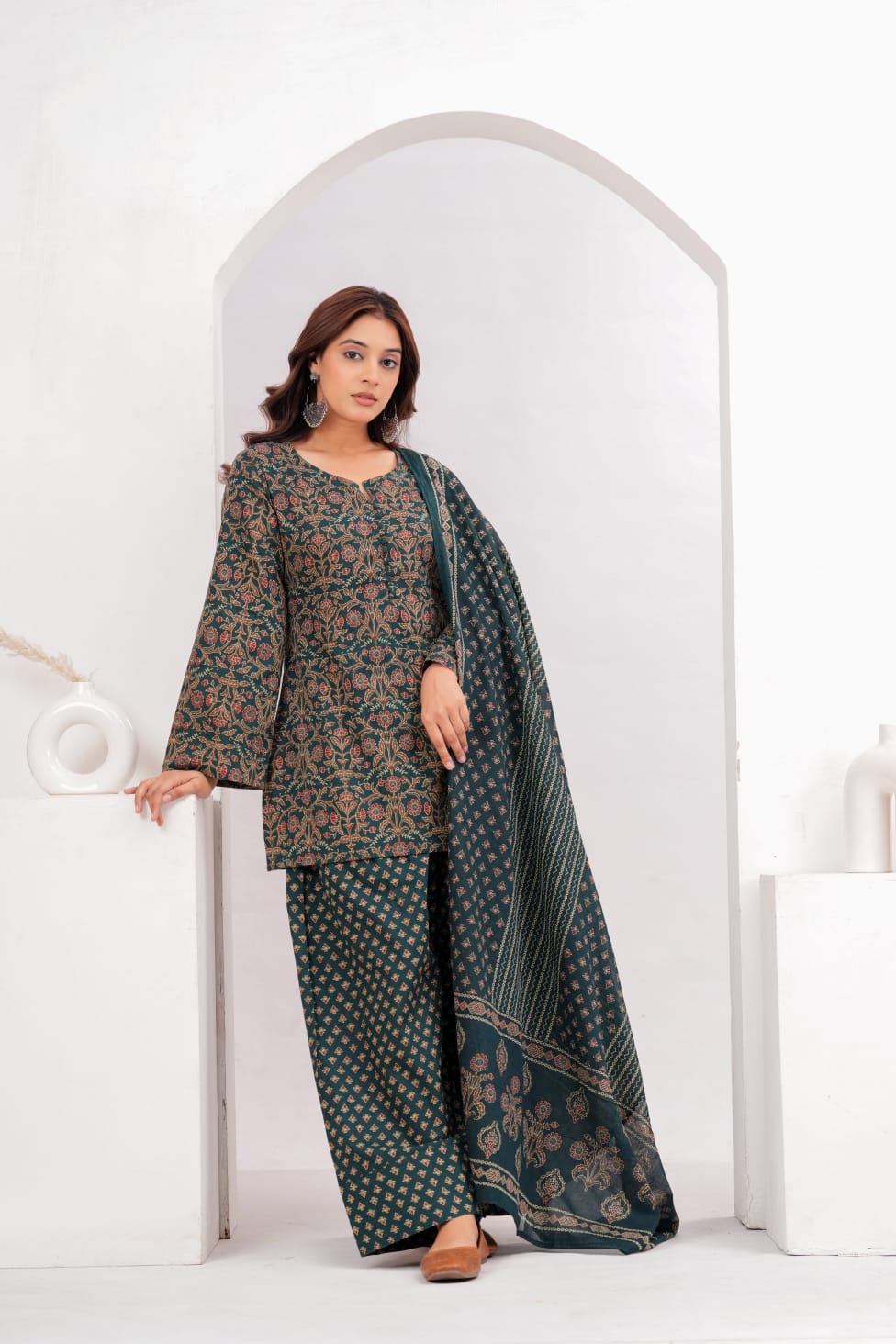 Forest Green Ajrakh Farshi Set