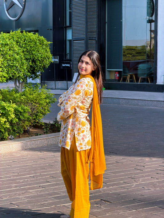 Mustard Bloom Floral Farshi Set