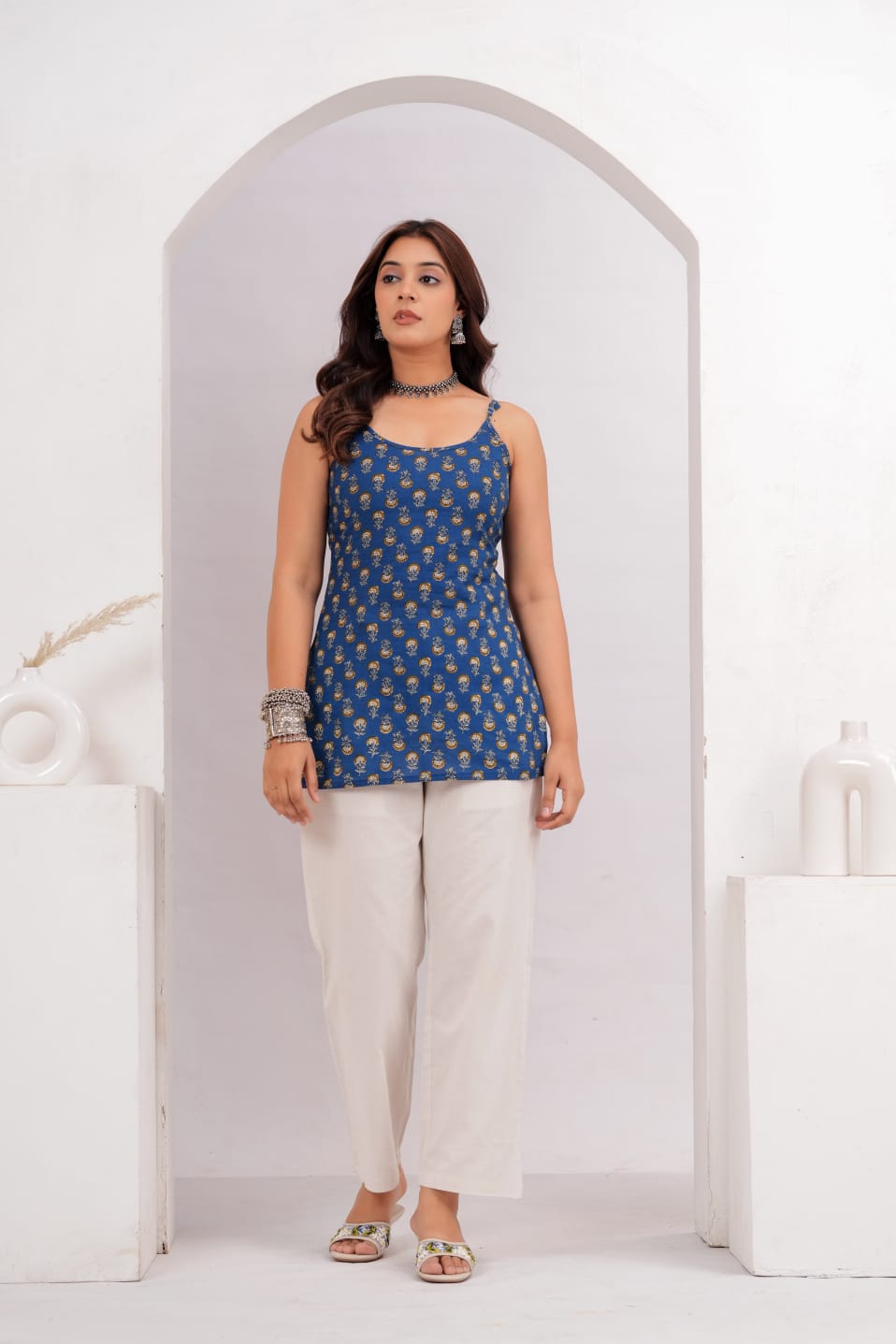 Indigo Medallion Strappy Short Top
