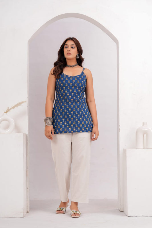 Indigo Medallion Strappy Short Top