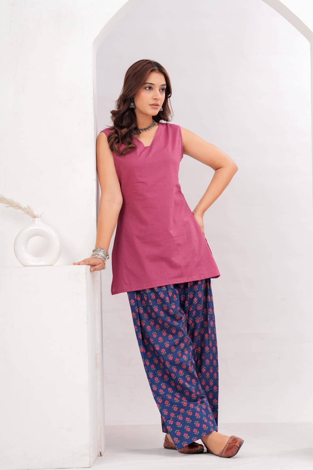Magenta Fusion Cotton Kurta Pant