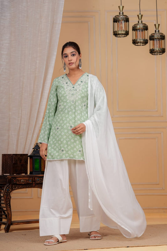 Pastel Sage Bandhani Farshi Set