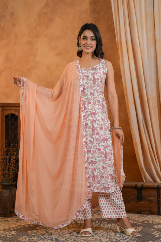 Peachy Blossom Cotton Suit Set