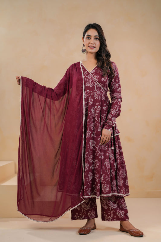 Maroon Muse Cotton Suit Set