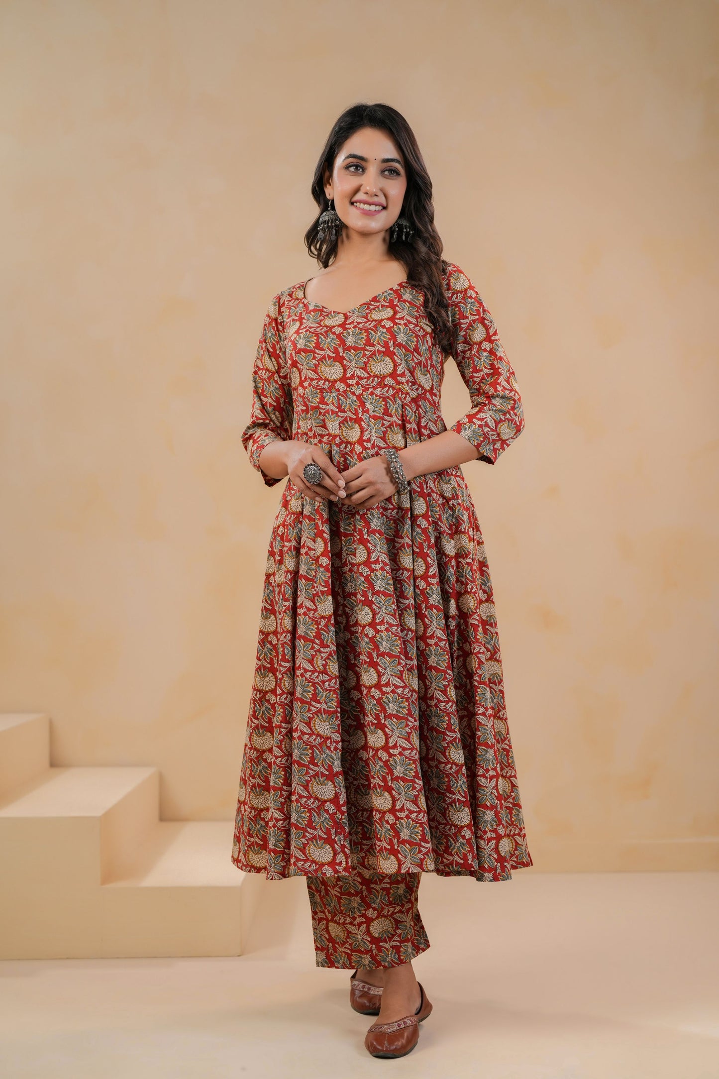 Crimson Kalakari Cotton Suit Set