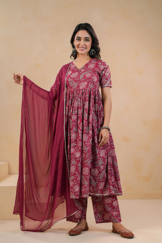 Burgundy Belle Cotton Suit Set